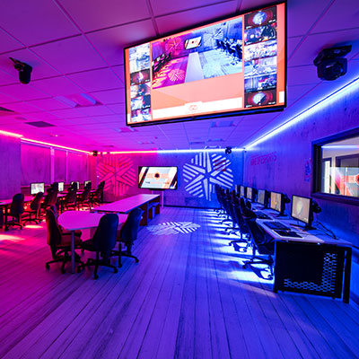 Our industry leading eSports Hub lit in purple lighting